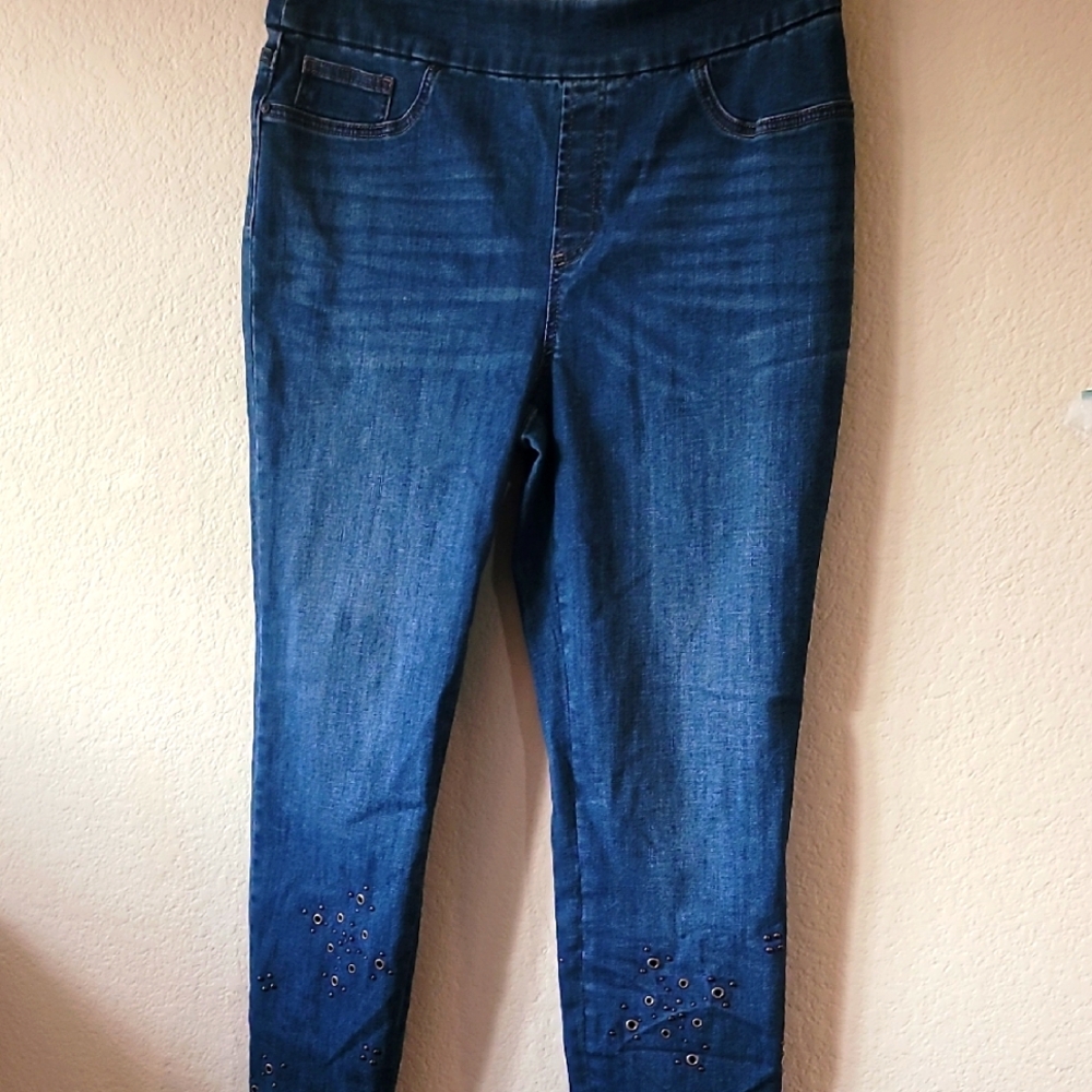 Chico's Dark Blue Jeggings with Embellishments (110)